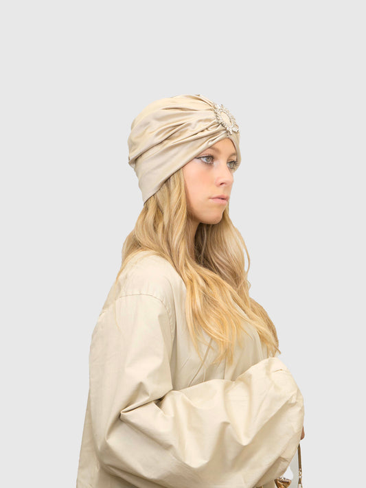 Saphir - Turban satin de soie & élasthanne (Finition à la main)