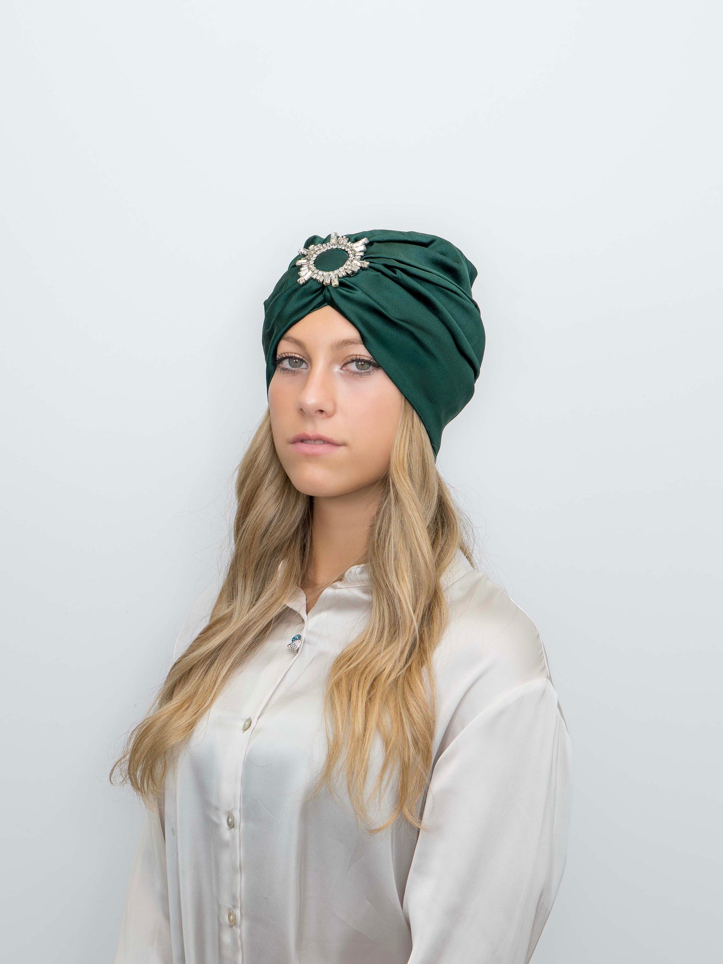 Saphir - Turban satin de soie & élasthanne (Finition à la main)