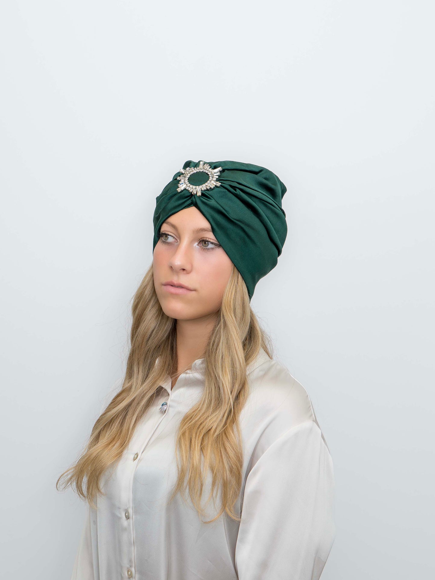 Saphir - Turban satin de soie & élasthanne (Finition à la main)