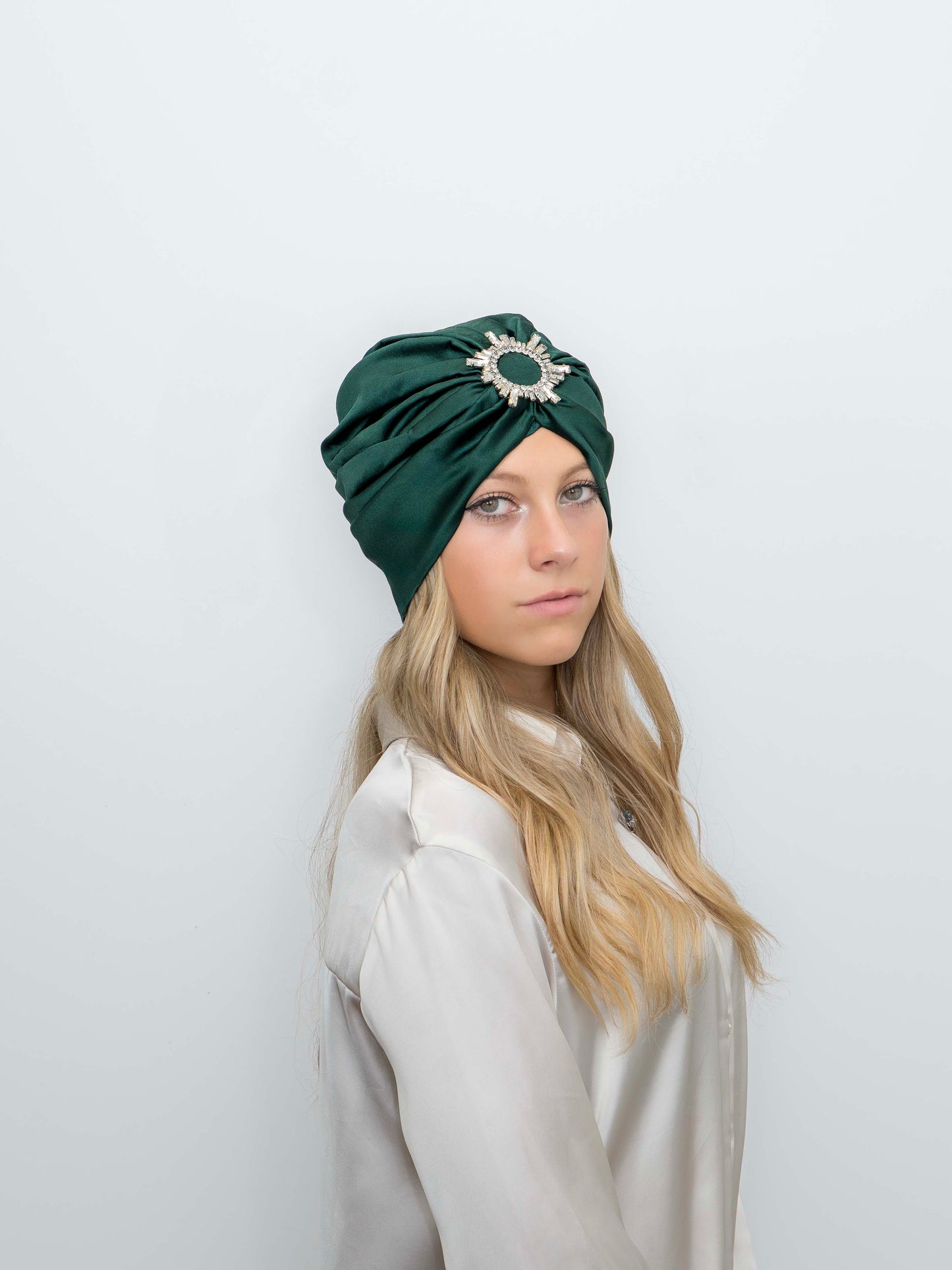 Saphir - Turban satin de soie & élasthanne (Finition à la main)