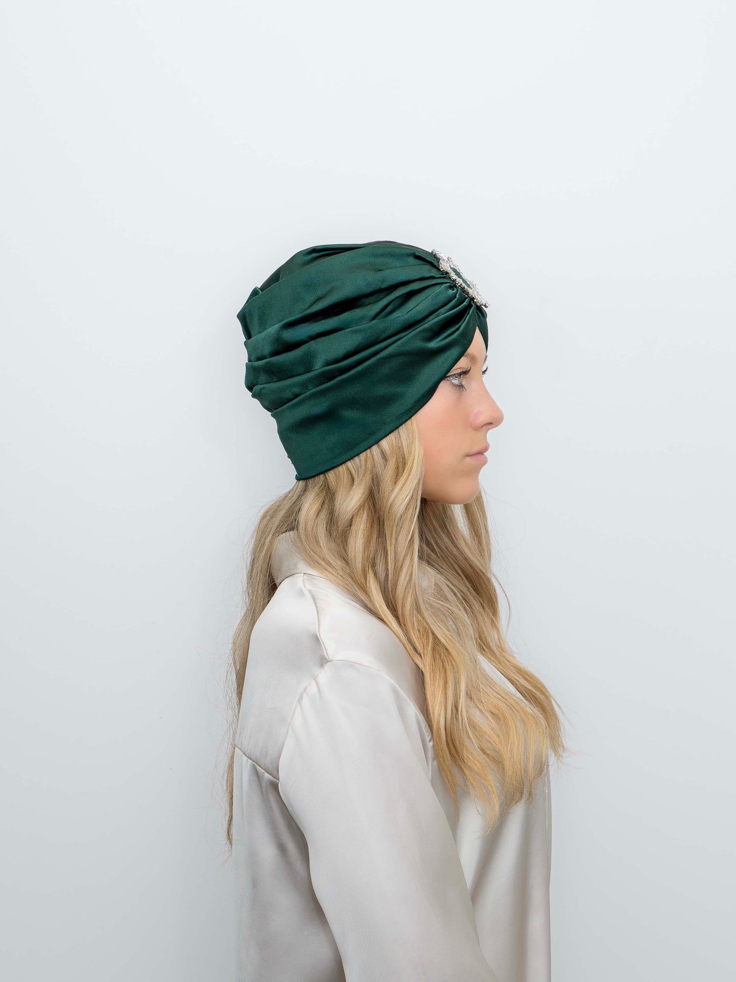 Saphir - Turban satin de soie & élasthanne (Finition à la main)