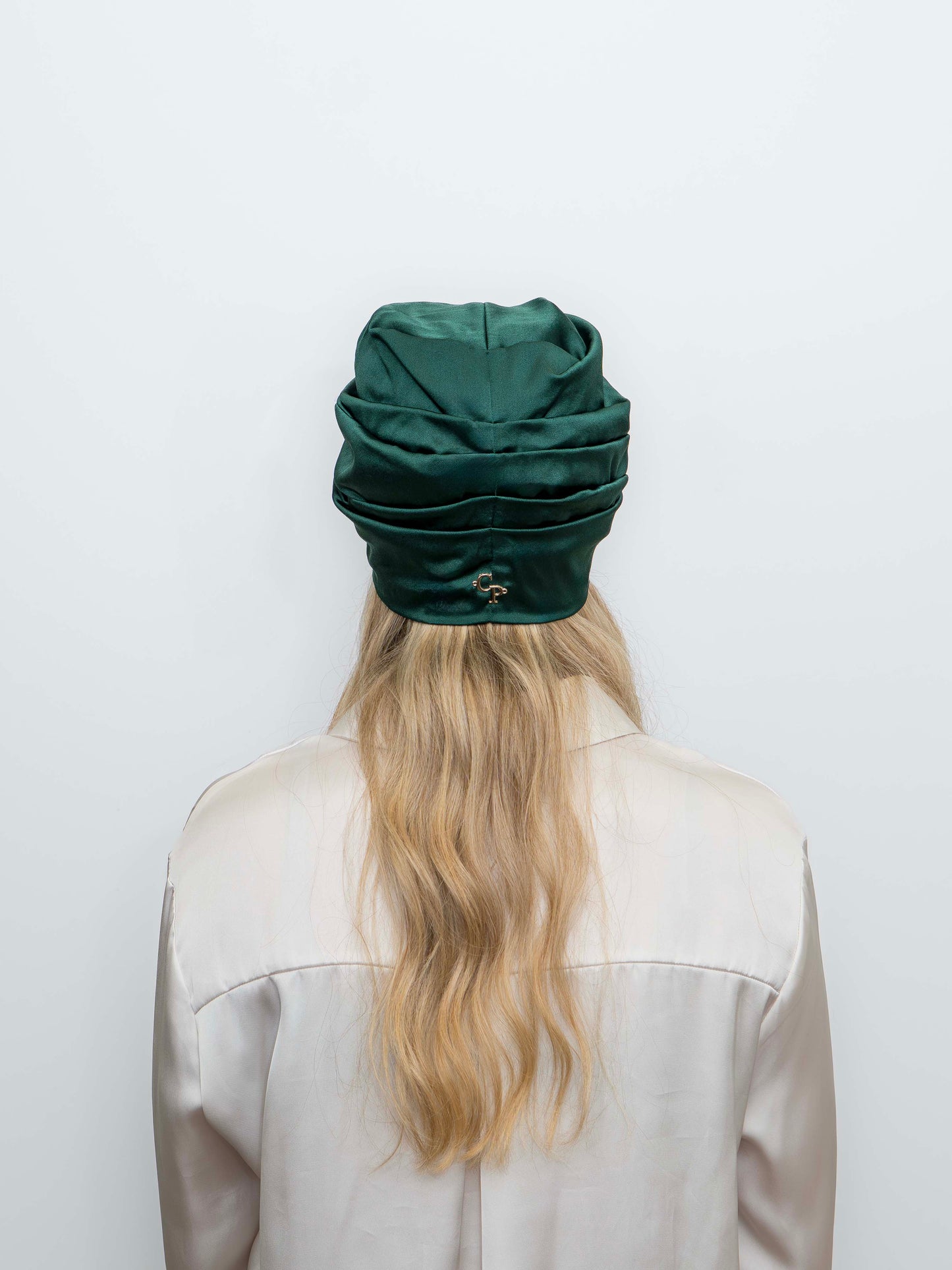 Saphir - Turban satin de soie & élasthanne (Finition à la main)