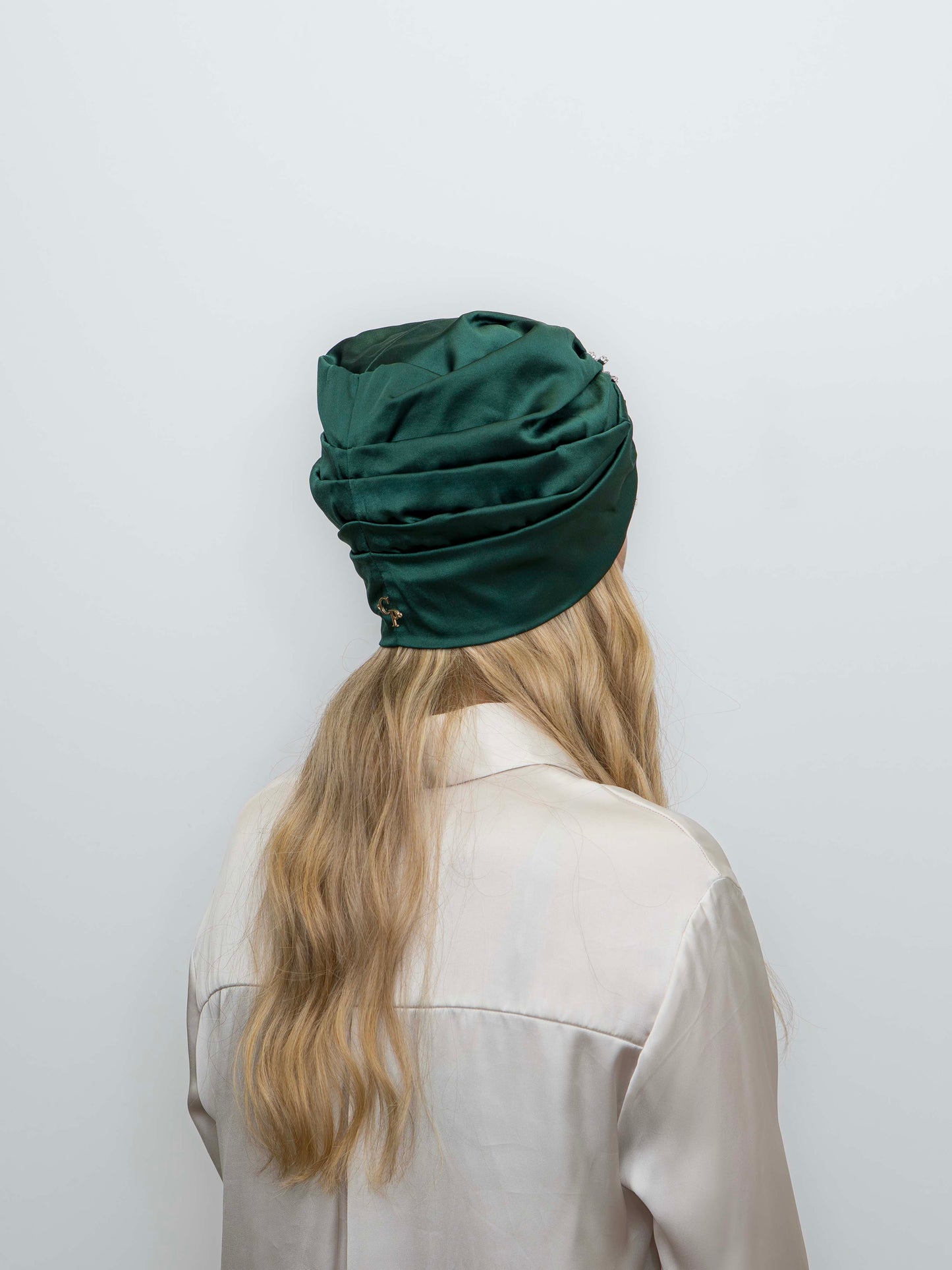 Saphir - Turban satin de soie & élasthanne (Finition à la main)