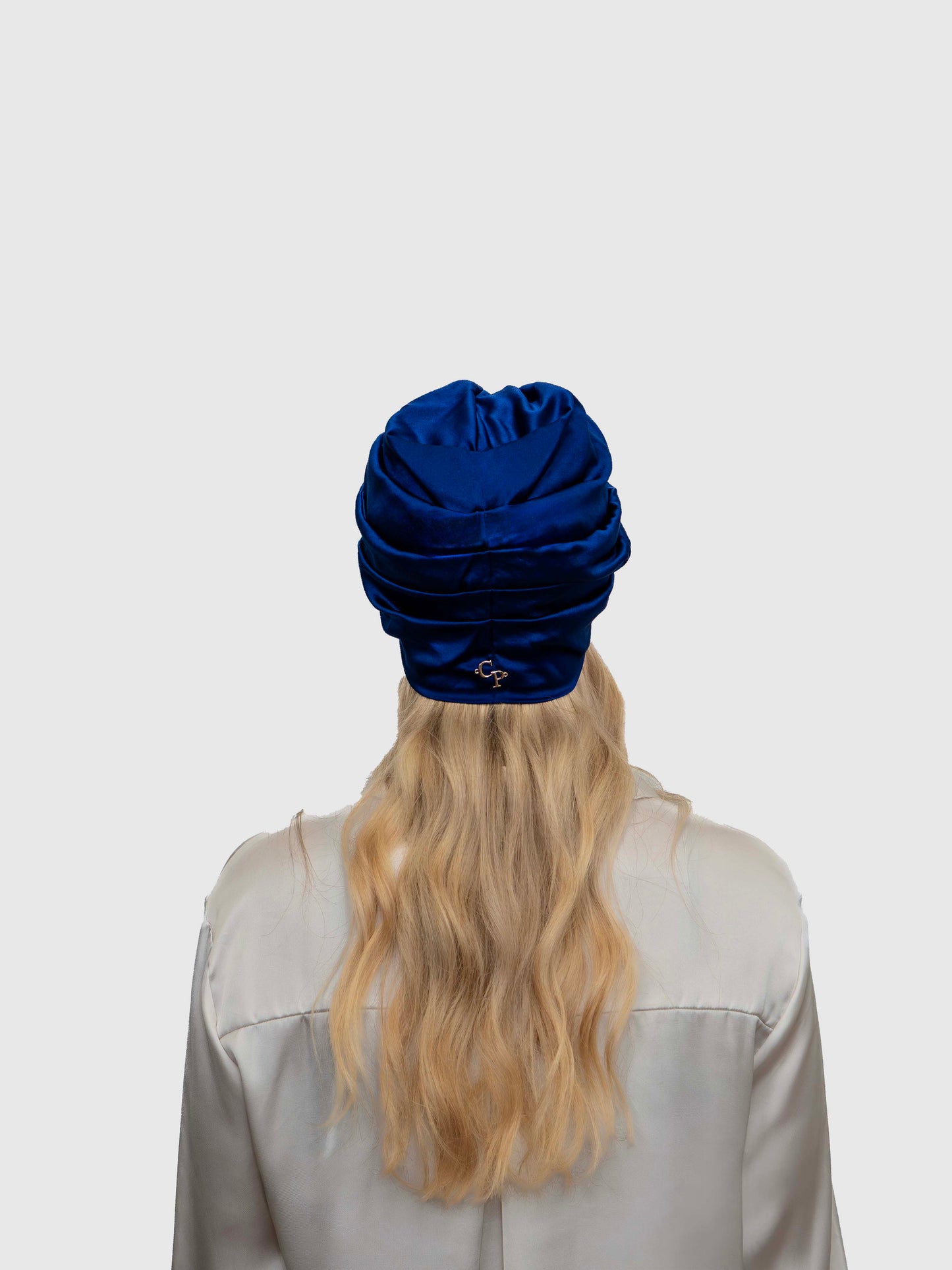 Saphir - Turban satin de soie & élasthanne (Finition à la main)