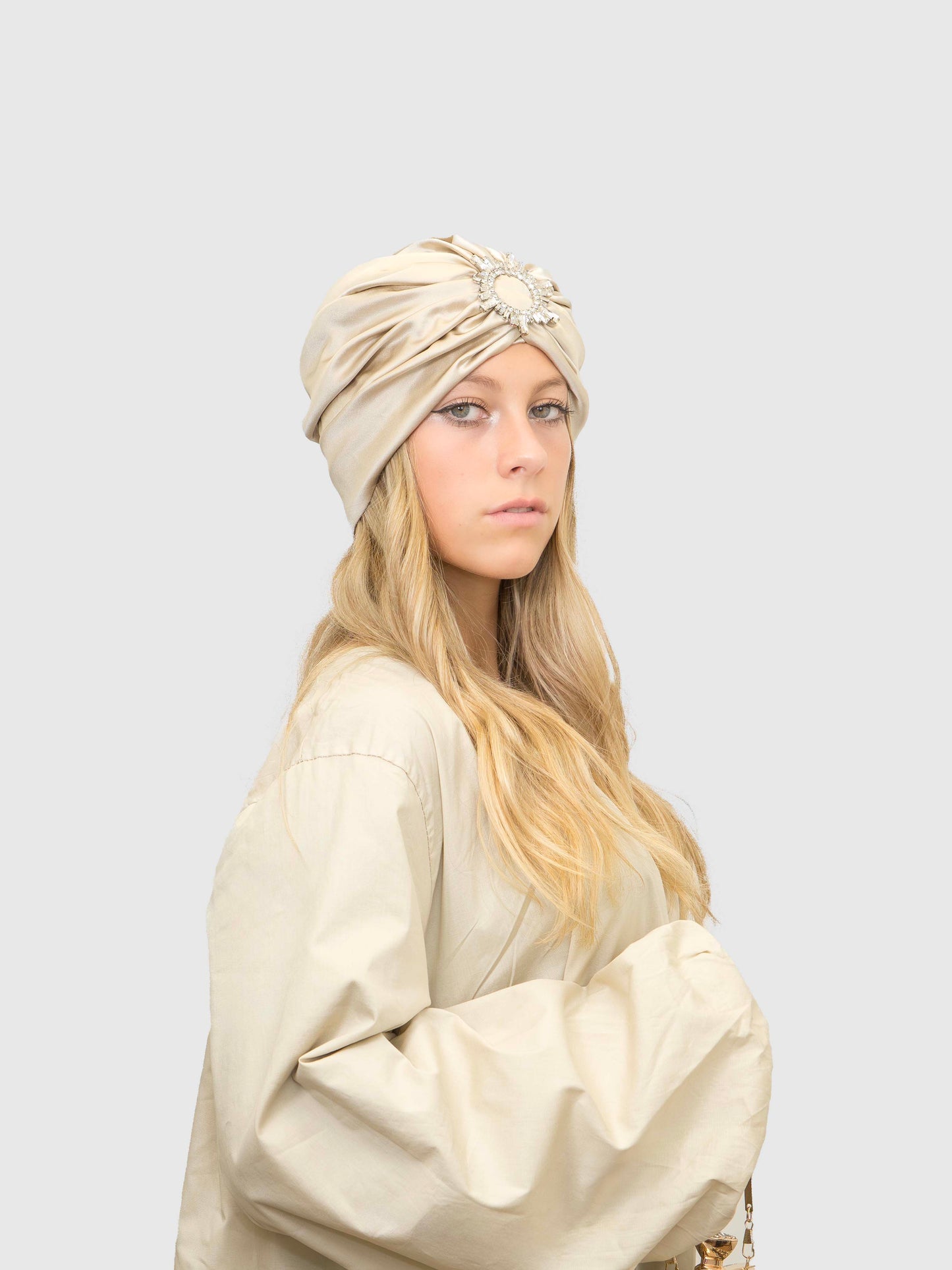 Saphir - Turban satin de soie & élasthanne (Finition à la main)