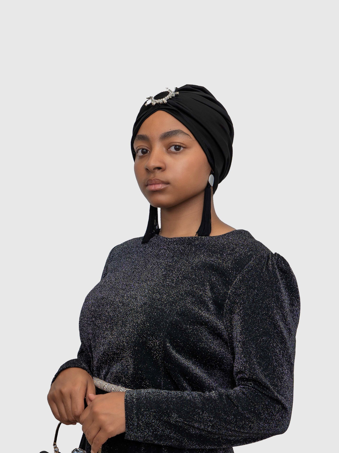 Saphir - Turban satin de soie & élasthanne (Finition à la main)