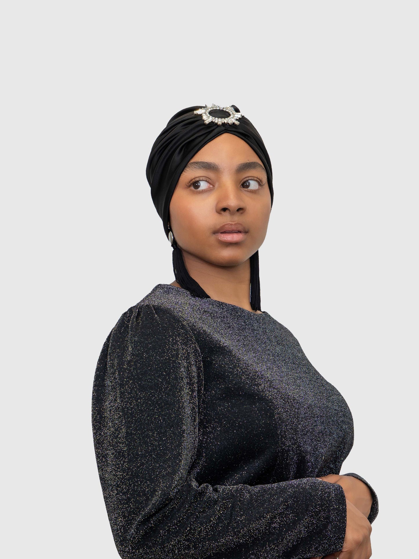 Saphir - Turban satin de soie & élasthanne (Finition à la main)