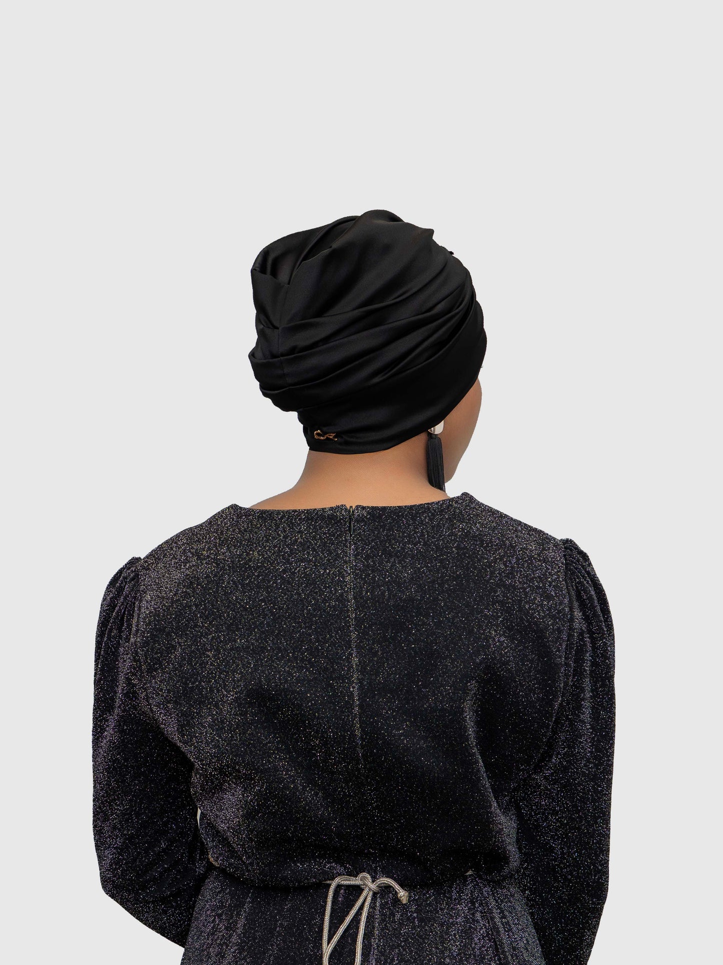 Saphir - Turban satin de soie & élasthanne (Finition à la main)