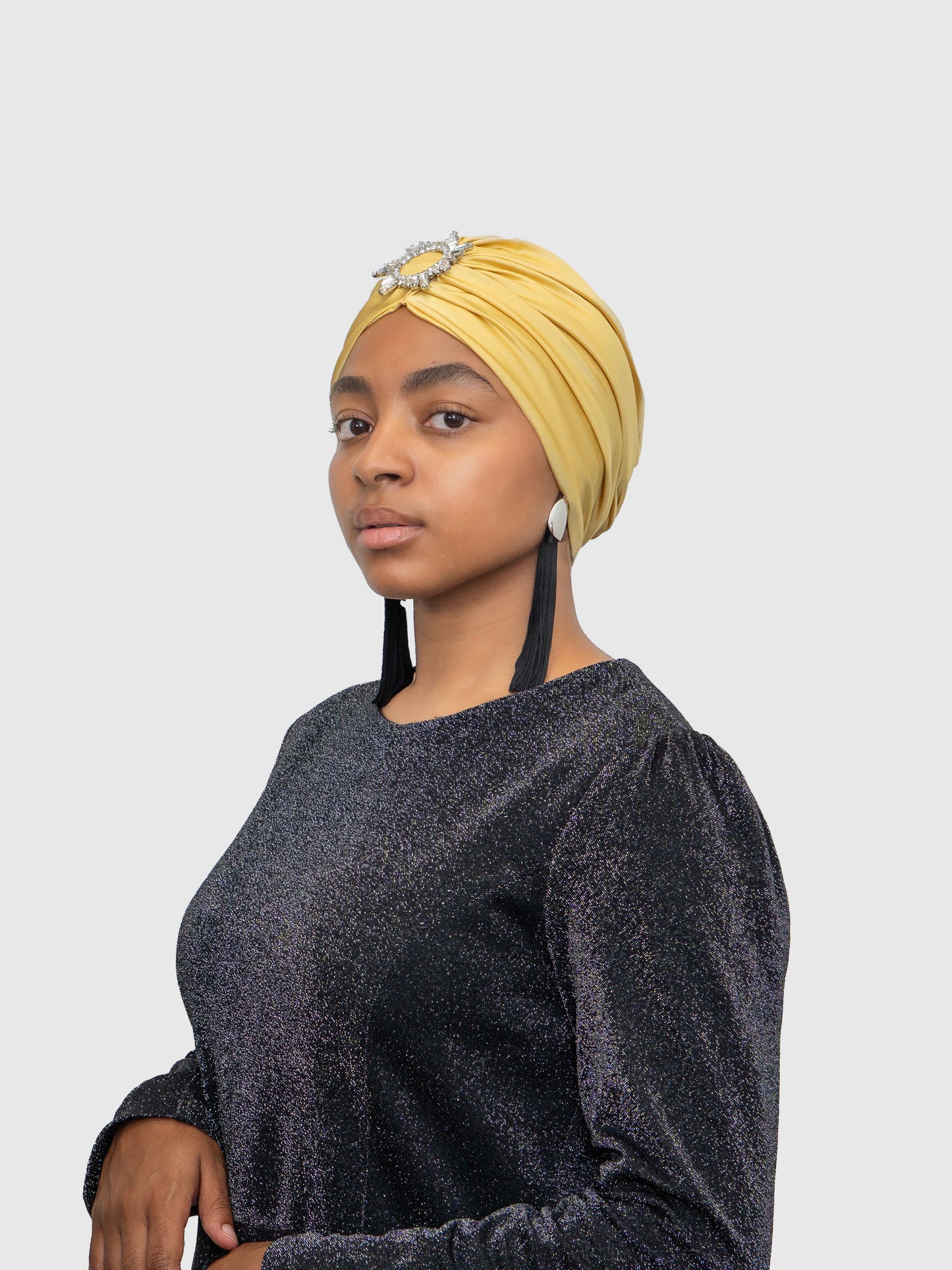 Saphir - Turban satin de soie & élasthanne (Finition à la main)