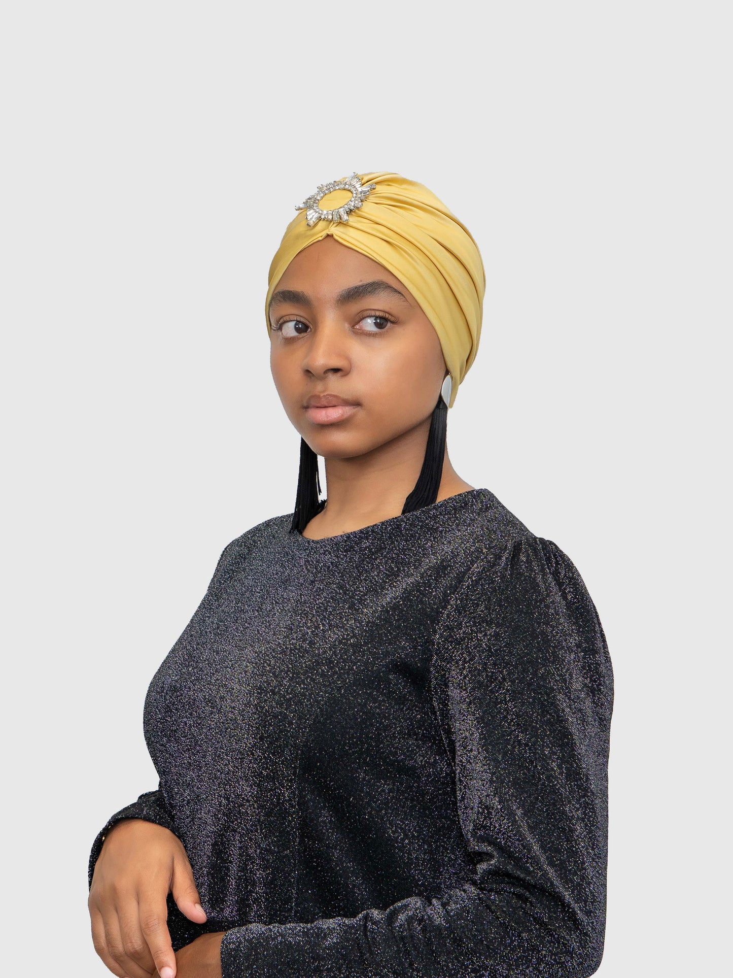 Saphir - Turban satin de soie & élasthanne (Finition à la main)