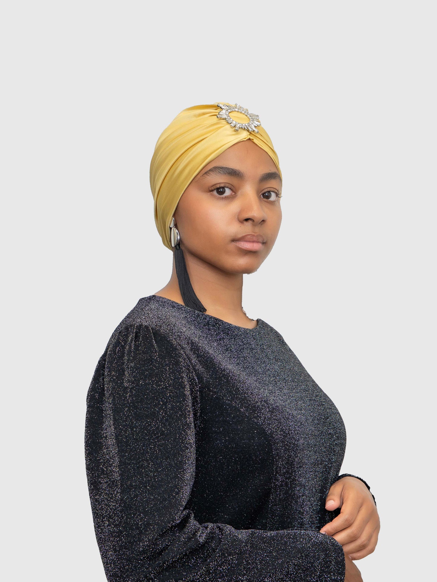 Saphir - Turban satin de soie & élasthanne (Finition à la main)