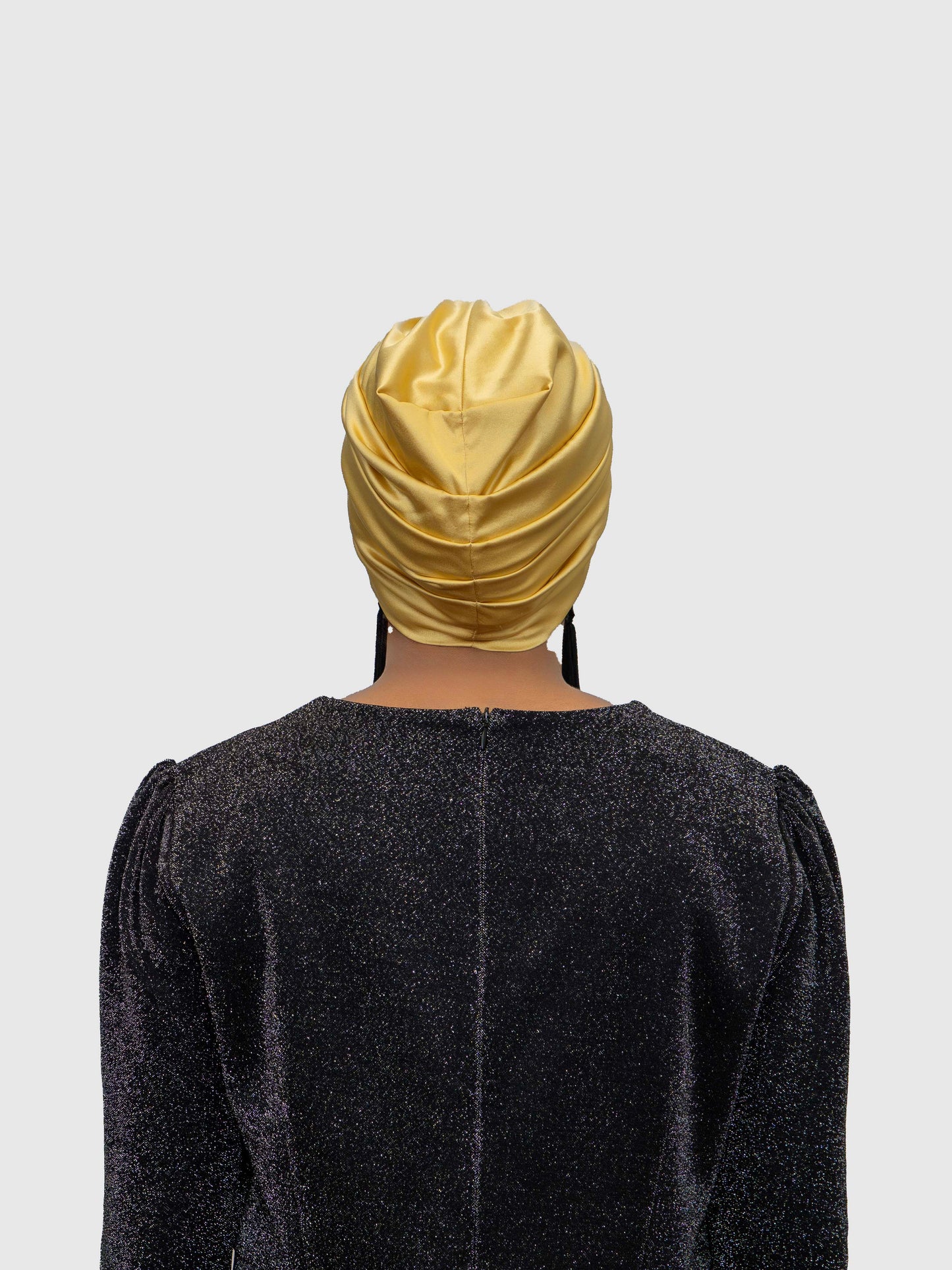 Saphir - Turban satin de soie & élasthanne (Finition à la main)