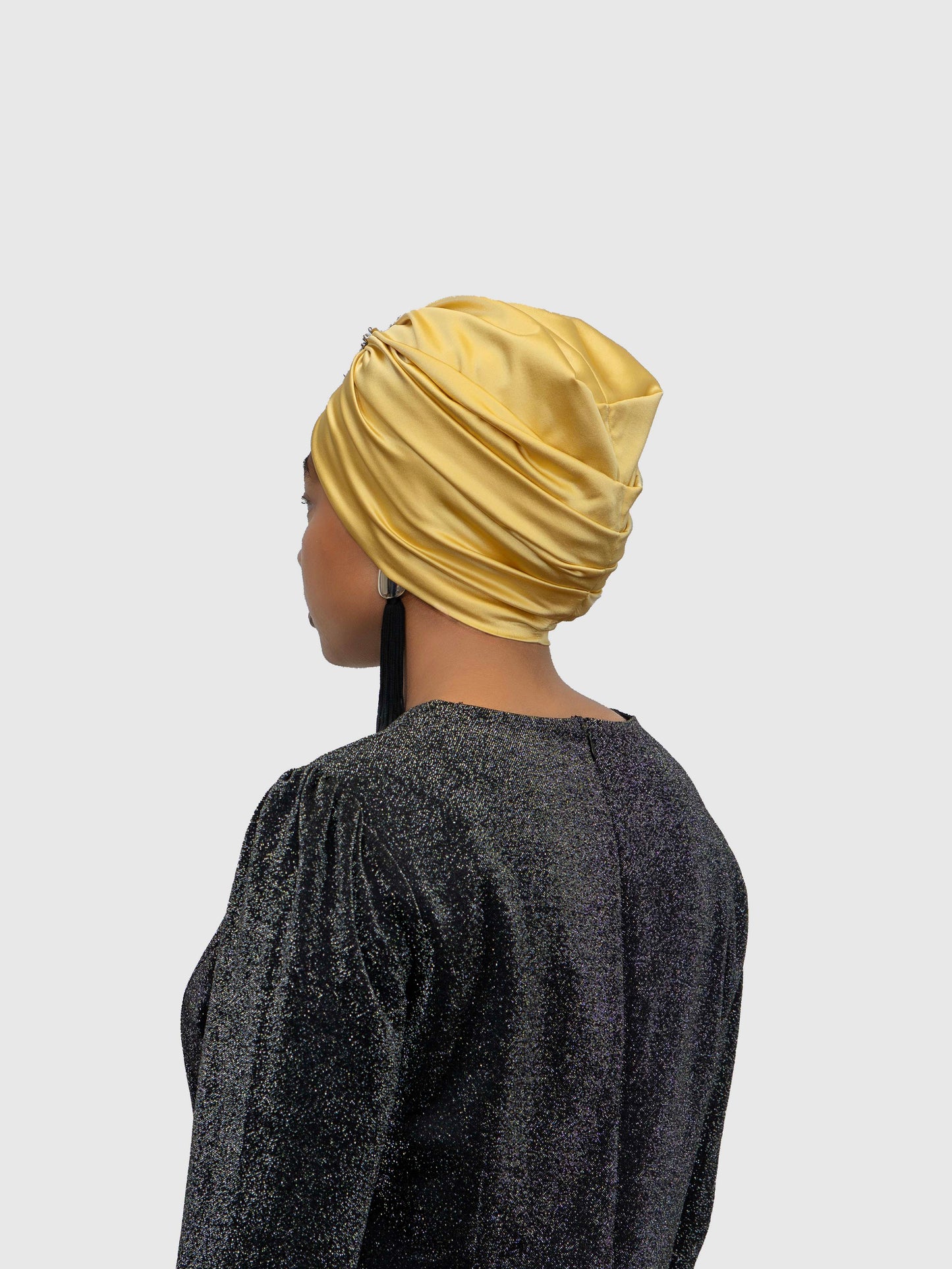 Saphir - Turban satin de soie & élasthanne (Finition à la main)